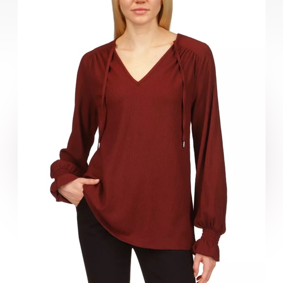 MICHAEL Michael Kors Maroon Merlot V-Neck Top XS Solid Raglan Peasant Tunic - Picture 1 of 8